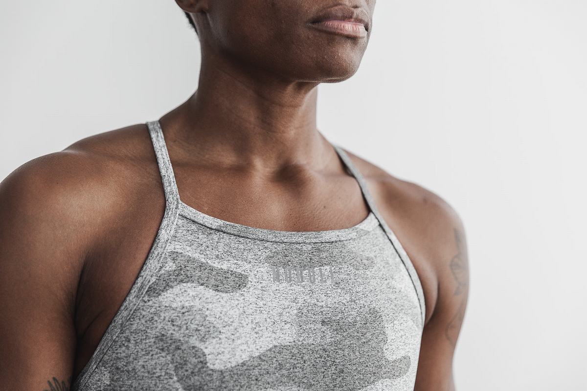 Nobull High-Neck Plush Heather Women's Sports Bras White Camo | Australia (UI8260)